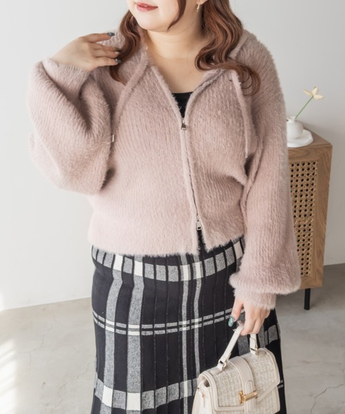 CLETTE（クレット）の「CLETTEオリジナルシャギーニットダブルジップパーカー（パーカー・レディース・ライトグレー/ピンク/ブラウン/チャコールグレー・LL/3L/4L）」の5枚目の写真