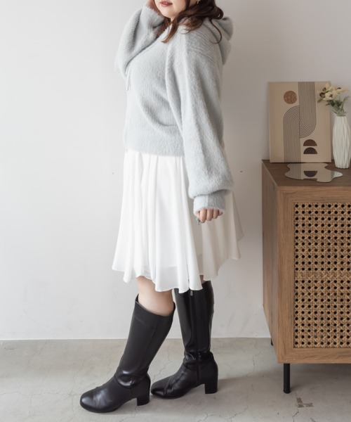 CLETTE（クレット）の「CLETTEオリジナルシャギーニットダブルジップパーカー（パーカー・レディース・ライトグレー/ピンク/ブラウン/チャコールグレー・LL/3L/4L）」の14枚目の写真