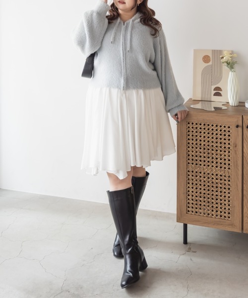 CLETTE（クレット）の「CLETTEオリジナルシャギーニットダブルジップパーカー（パーカー・レディース・ライトグレー/ピンク/ブラウン/チャコールグレー・LL/3L/4L）」の13枚目の写真