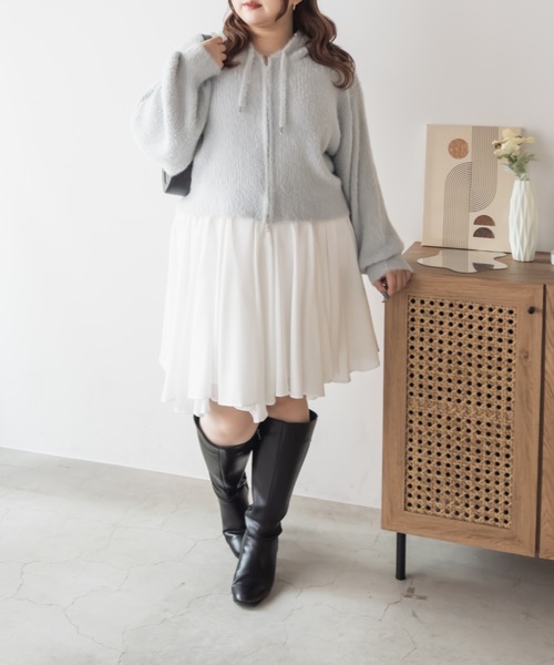 CLETTE（クレット）の「CLETTEオリジナルシャギーニットダブルジップパーカー（パーカー・レディース・ライトグレー/ピンク/ブラウン/チャコールグレー・LL/3L/4L）」の12枚目の写真