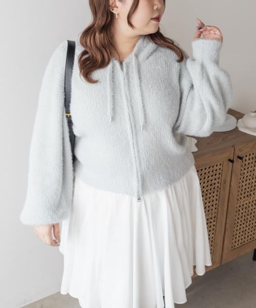 CLETTE（クレット）の「CLETTEオリジナルシャギーニットダブルジップパーカー（パーカー・レディース・ライトグレー/ピンク/ブラウン/チャコールグレー・LL/3L/4L）」の10枚目の写真