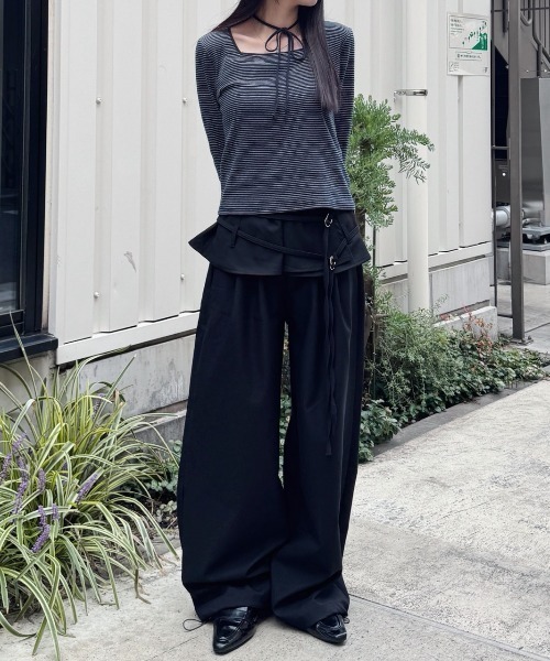 nemne store(ネンネストア)の「ウェストフリルスラックス(スラックス・レディース・ブラック/グレー・SMALL/MEDIUM)」の3枚目の写真