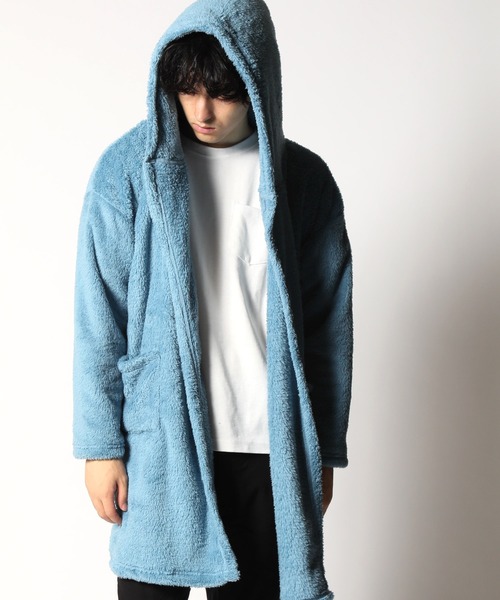ARCADE（アーケード）の「外もOK 着る毛布 両面シャギー フード ロングカーディガン LOCK HEAVEN（ガウン/バスローブ・メンズ・ホワイト/ベージュ/ネイビー/ブラック/ミックスグレー/スモーキーグリーン系/ブルー・M/L/LL）」の7枚目の写真