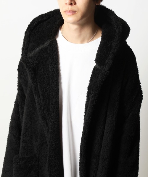 ARCADE（アーケード）の「外もOK 着る毛布 両面シャギー フード ロングカーディガン LOCK HEAVEN（ガウン/バスローブ・メンズ・ホワイト/ベージュ/ネイビー/ブラック/ミックスグレー/スモーキーグリーン系/ブルー・M/L/LL）」の10枚目の写真