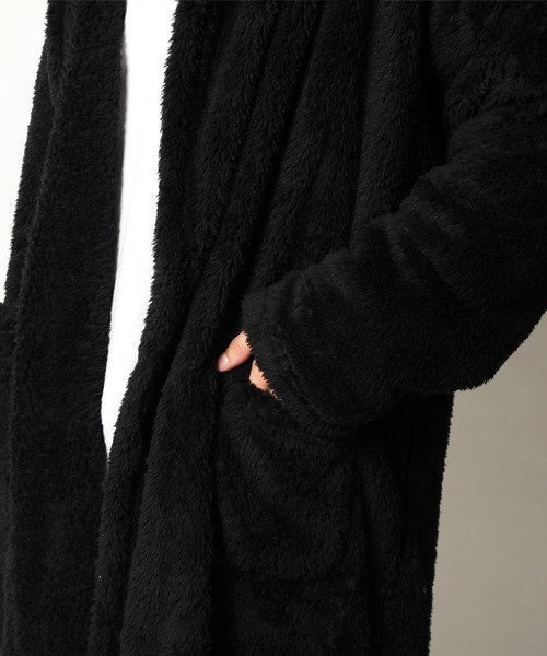 ARCADE（アーケード）の「外もOK 着る毛布 両面シャギー フード ロングカーディガン LOCK HEAVEN（ガウン/バスローブ・メンズ・ホワイト/ベージュ/ネイビー/ブラック/ミックスグレー/スモーキーグリーン系/ブルー・M/L/LL）」の11枚目の写真