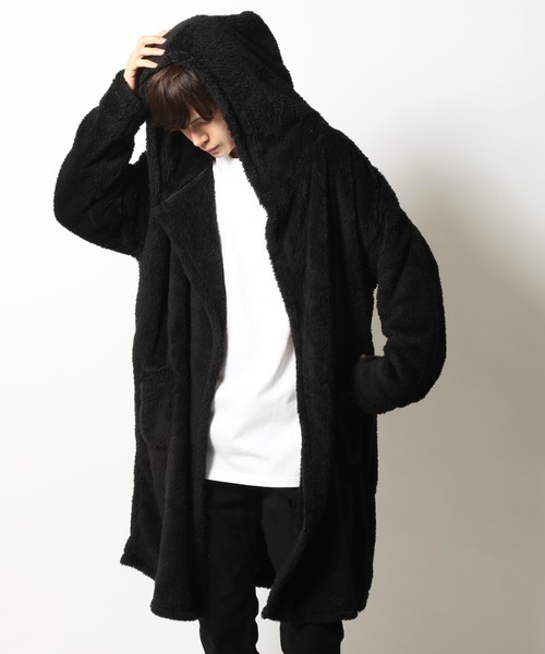 ARCADE（アーケード）の「外もOK 着る毛布 両面シャギー フード ロングカーディガン LOCK HEAVEN（ガウン/バスローブ・メンズ・ホワイト/ベージュ/ネイビー/ブラック/ミックスグレー/スモーキーグリーン系/ブルー・M/L/LL）」の13枚目の写真