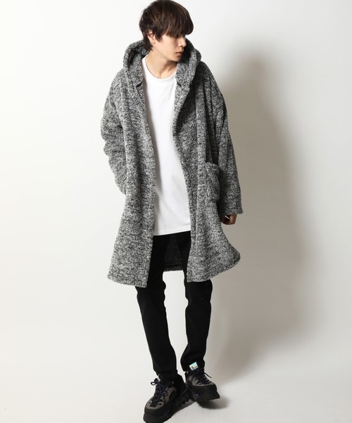 ARCADE（アーケード）の「外もOK 着る毛布 両面シャギー フード ロングカーディガン LOCK HEAVEN（ガウン/バスローブ・メンズ・ホワイト/ベージュ/ネイビー/ブラック/ミックスグレー/スモーキーグリーン系/ブルー・M/L/LL）」の14枚目の写真