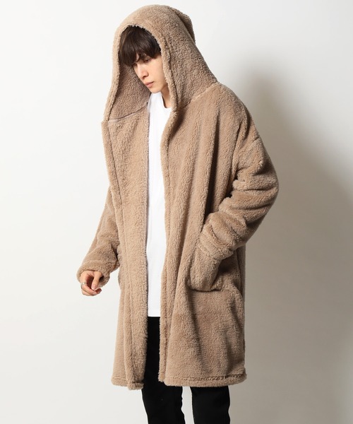 ARCADE（アーケード）の「外もOK 着る毛布 両面シャギー フード ロングカーディガン LOCK HEAVEN（ガウン/バスローブ・メンズ・ホワイト/ベージュ/ネイビー/ブラック/ミックスグレー/スモーキーグリーン系/ブルー・M/L/LL）」の15枚目の写真