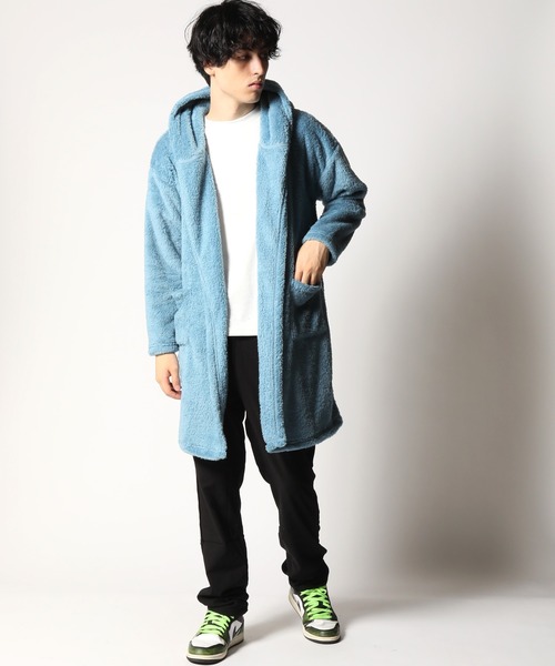 ARCADE（アーケード）の「外もOK 着る毛布 両面シャギー フード ロングカーディガン LOCK HEAVEN（ガウン/バスローブ・メンズ・ホワイト/ベージュ/ネイビー/ブラック/ミックスグレー/スモーキーグリーン系/ブルー・M/L/LL）」の16枚目の写真