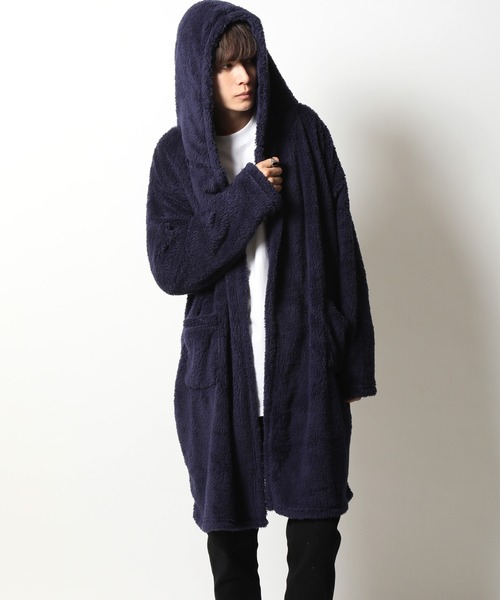 セール】外もOK 着る毛布 両面シャギー フード ロングカーディガン