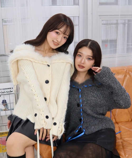 CECIL McBEE(セシルマクビー)の「ファー付きニットカーディガン(ニット/セーター・レディース・アイボリー/グレー/ベージュ・FREE)」の15枚目の写真