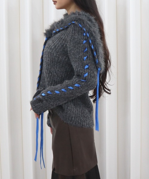 CECIL McBEE(セシルマクビー)の「ファー付きニットカーディガン(ニット/セーター・レディース・アイボリー/グレー/ベージュ・FREE)」の7枚目の写真