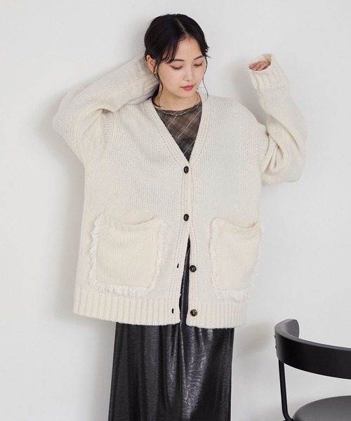 セール】【forksy.】フリンジポケットオーバーサイズVネック