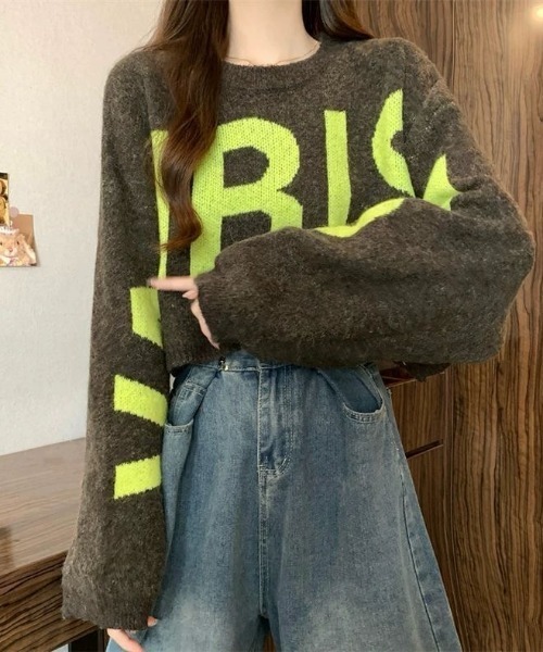 セール】ビッグロゴオーバーニットプルオーバー／ルーズフィット