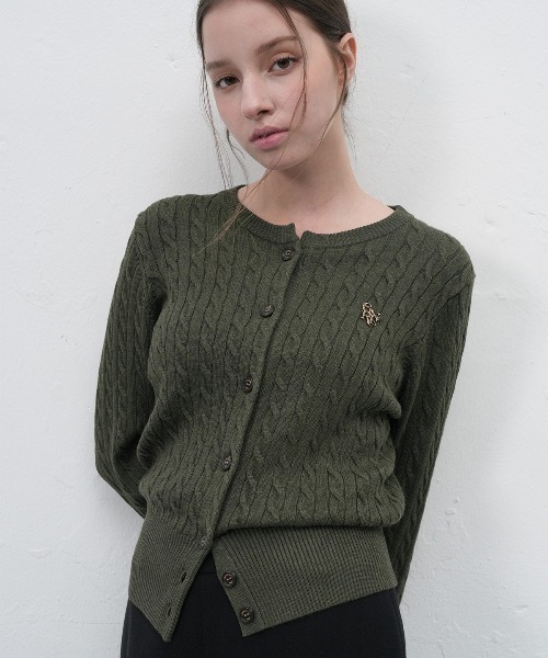 GENERAL IDEA（ジェネラルアイデア）の「woman signature super fine wool cable cardigan ウールブレンドケーブル編みカーディガン（カーディガン/ボレロ・レディース・チャコール/カーキ・L/M/S/XS）」の2枚目の写真