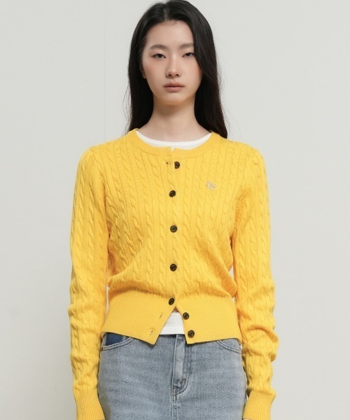 GENERAL IDEA（ジェネラルアイデア）の「【GENERAL IDEA】ウールブレンドケーブル編みカーディガン / WOMAN SIGNATURE SUPER FINE WOOL CABLE CARDIGAN（カーディガン/ボレロ・レディース・チャコール/カーキ/ネイビー/イエロー/ホワイト/ライトグレー/レッド/スカイブルー・L/M/S/XS）」の7枚目の写真