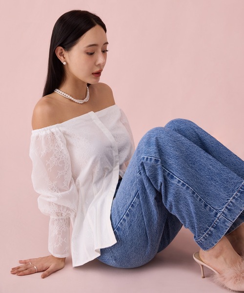 EIMY ISTOIRE(エイミーイストワール)の「レースオフショルトップス(シャツ/ブラウス・レディース・ブラック/ホワイト・F)」の8枚目の写真