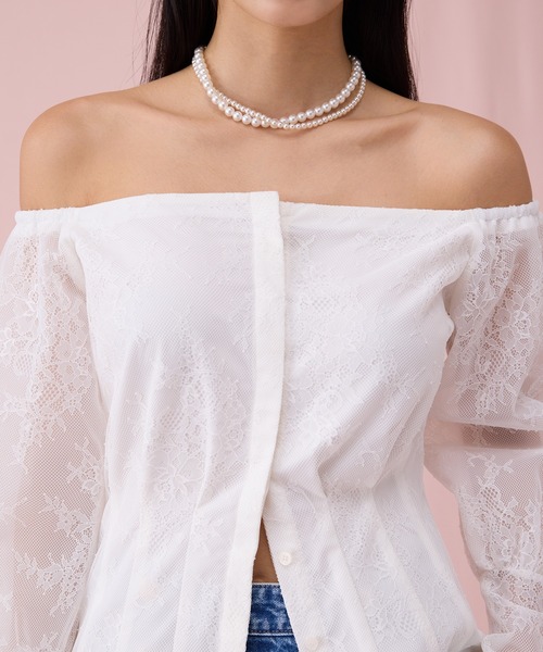 EIMY ISTOIRE(エイミーイストワール)の「レースオフショルトップス(シャツ/ブラウス・レディース・ブラック/ホワイト・F)」の9枚目の写真