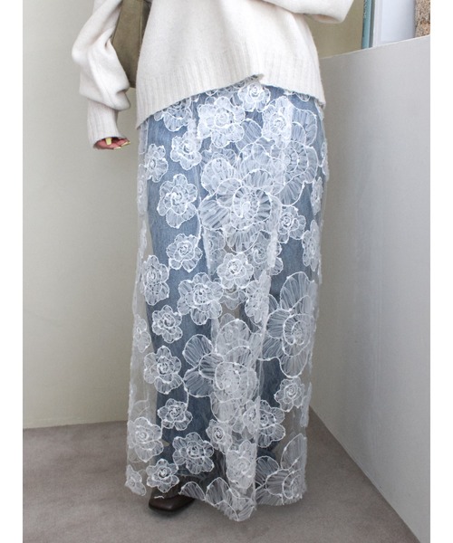 Ungrid（アングリッド）の「レースデザインスリットスカート（スカート・レディース・ブラック/オフホワイト・FREE）」の17枚目の写真