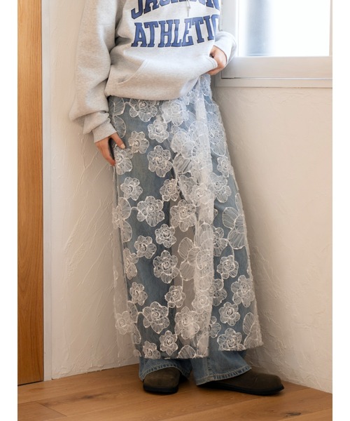Ungrid（アングリッド）の「レースデザインスリットスカート（スカート・レディース・ブラック/オフホワイト・FREE）」の6枚目の写真
