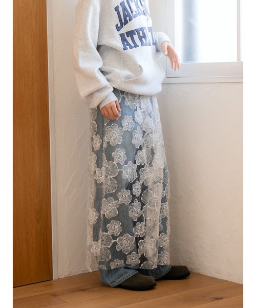 Ungrid（アングリッド）の「レースデザインスリットスカート（スカート・レディース・ブラック/オフホワイト・FREE）」の7枚目の写真