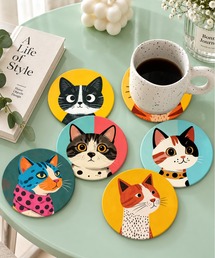 NOLITA LABORATORY（ノリータラボラトリー）の「【 NOLITA / ノリータ 】6枚セット 犬 猫 イラスト 木製コースター（ランチョンマット/テーブルウェア）」