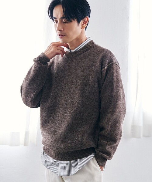 coen（コーエン）の「リバーシブルソフトタッチモールニットプルオーバー（ニット/セーター・メンズ・ダークグレー/イエロー/コバルトブルー/ダークブラウン/ナチュラル/ターコイズブルー・S/M/L/XL）」の2枚目の写真