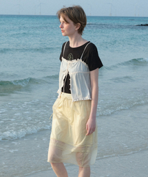 SHEER LAYERED MIDI SKIRT BUTTER