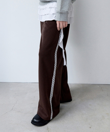 LACE WIDE TRACK PANTS BROWN