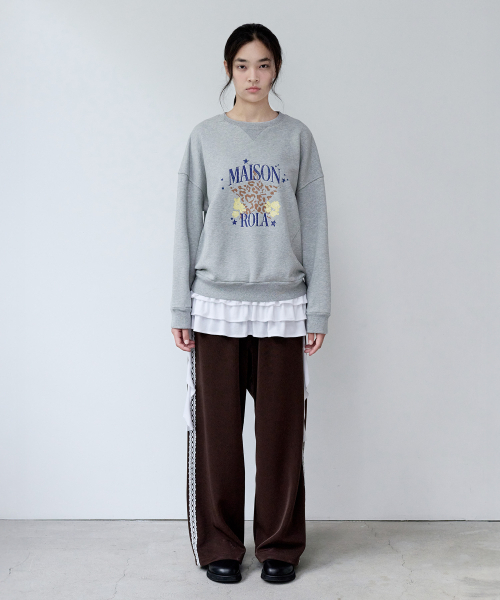 ROLAROLA(ロラロラ)の「LACE WIDE TRACK PANTS BROWN(スウェットパンツ・レディース・ブラウン・FREE)」の2枚目の写真