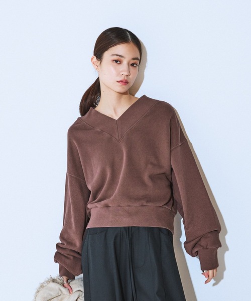 JEANASIS（ジーナシス）の「ヘビーウェイトウラケショートVプルオーバー/618564（スウェット・レディース・グレー/ブラック/ブラウン・FREE）」の3枚目の写真