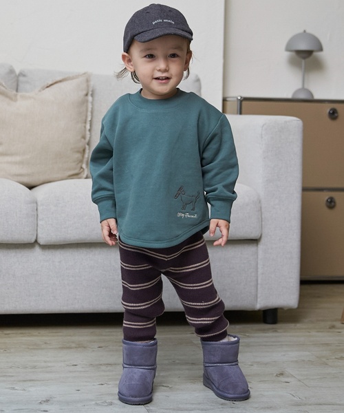 petit main(プティマイン)の「【ウォッシャブル】マルチボーダーニットレギパン(その他パンツ・キッズ・ライトブラウン/ブルー/モカ・90cm/110cm/80cm/100cm)」の1枚目の写真