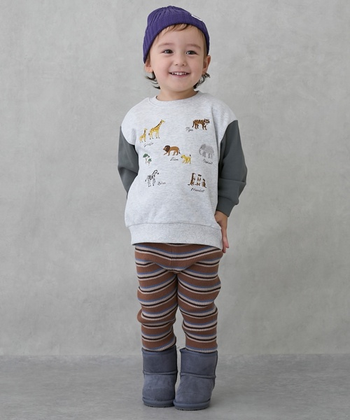 petit main(プティマイン)の「【ウォッシャブル】マルチボーダーニットレギパン(その他パンツ・キッズ・ライトブラウン/ブルー/モカ・90cm/110cm/80cm/100cm)」の2枚目の写真