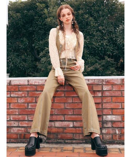 EVRIS（エヴリス）の「フロントリボンレースクロップドシャツ（シャツ/ブラウス・レディース・ブラック/ベージュ・FREE）」の15枚目の写真