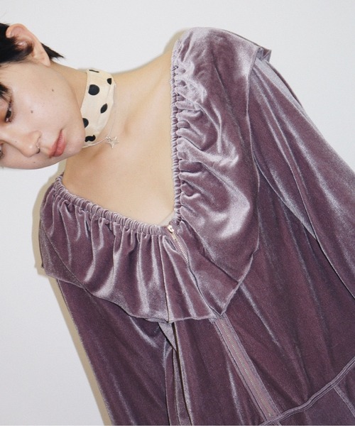 セール】velours frill rompers / ベロアフリルロンパース（つなぎ