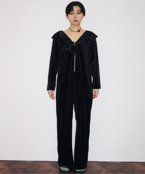 musubore ベロアフリルロンパース musubore（ムスボレ） オールインワン velours frill rompers / ベロア
