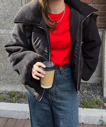 KOBE LETTUCE（コウベレタス）の「ビッグリボンスタンドカラー中綿ブルゾンコート（ダウンジャケット/コート）」