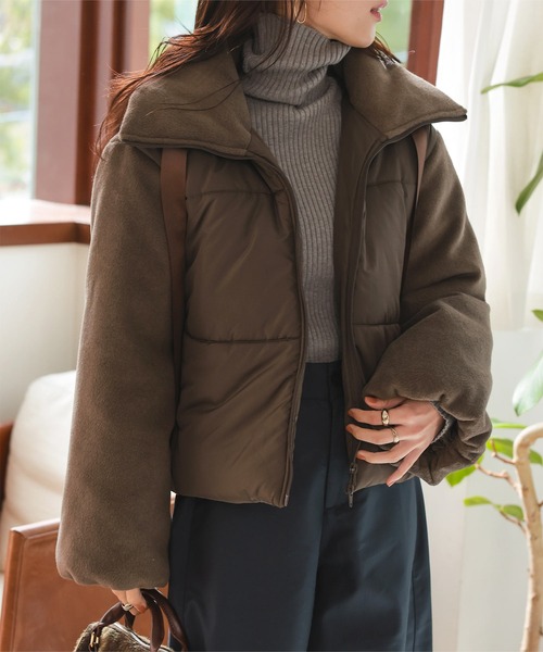 セール】ビッグリボンスタンドカラー中綿ブルゾンコート（ダウン