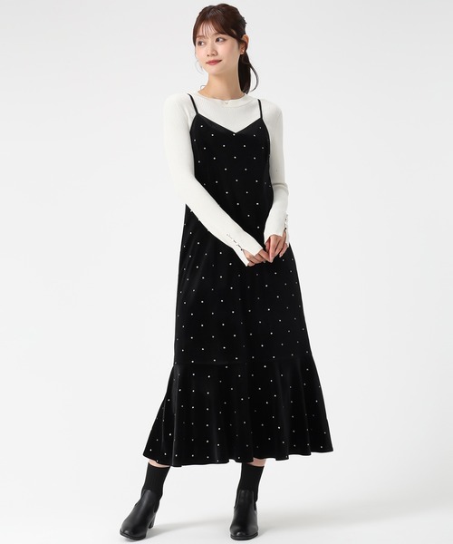 MISCH MASCH（ミッシュマッシュ）の「Vネックベロアキャミワンピース（ワンピース・レディース・ブラック/ピンク・S/M）」の4枚目の写真