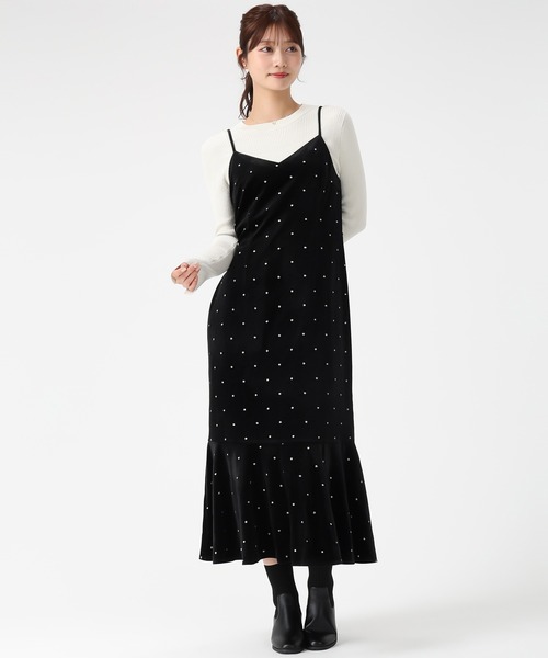 セール】2025秋冬新作 Vネックベロアキャミワンピース（ワンピース