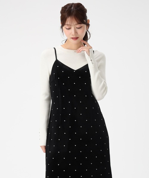 MISCH MASCH（ミッシュマッシュ）の「Vネックベロアキャミワンピース（ワンピース・レディース・ブラック/ピンク・S/M）」の8枚目の写真