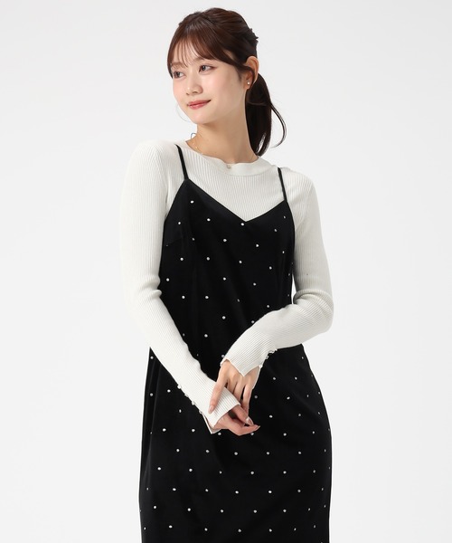 MISCH MASCH（ミッシュマッシュ）の「Vネックベロアキャミワンピース（ワンピース・レディース・ブラック/ピンク・S/M）」の9枚目の写真