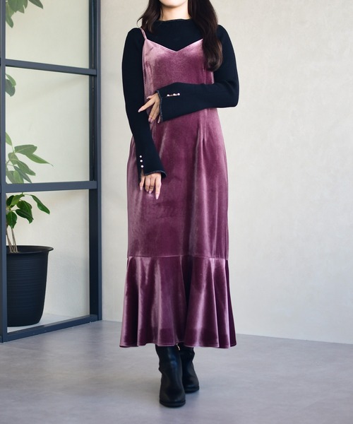 セール】2025秋冬新作 Vネックベロアキャミワンピース（ワンピース