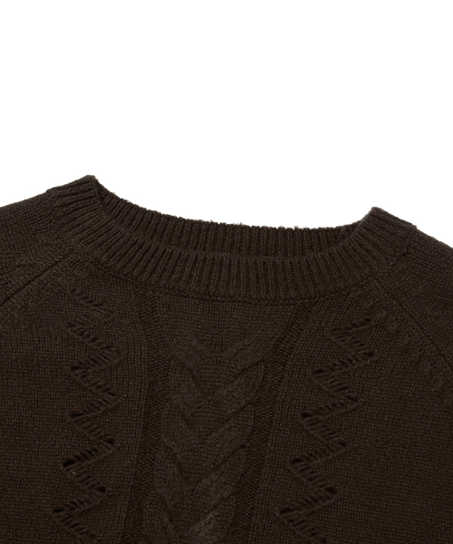 suade（スエード）の「DAMAGED CABLE KNIT [BROWN]（ニット/セーター・レディース・その他・LARGE/MEDIUM）」の3枚目の写真
