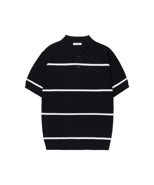 MANNERGRAM(マナーグラム)の「テクスチャードストライプコットン100ポロ半袖ニット - 3カラー(Tシャツ/カットソー・メンズ・ホワイト/ブラック/クリーム・MEDIUM/LARGE/X-LARGE/XX-LARGE)」の2枚目の写真