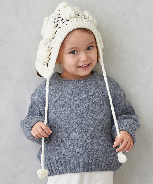 petit main（プティマイン）の「【リンク】ハートケーブルニット（ニット/セーター・キッズ・アイボリー/トップグレー/モカ・S(80-90cm)/M(100-110cm)/L(120-130cm)）」の2枚目の写真
