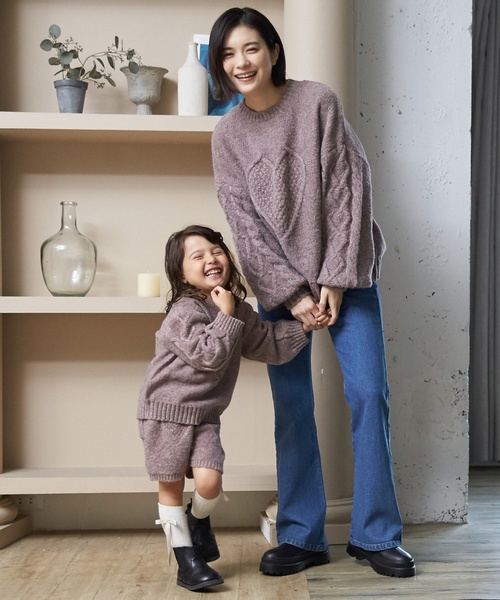 petit main（プティマイン）の「【リンク】ハートケーブルニット（ニット/セーター・キッズ・アイボリー/トップグレー/モカ・S(80-90cm)/M(100-110cm)/L(120-130cm)）」の16枚目の写真