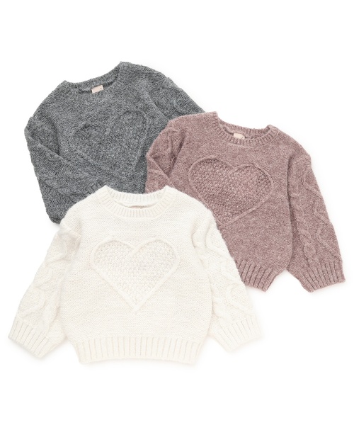 petit main（プティマイン）の「【リンク】ハートケーブルニット（ニット/セーター・キッズ・アイボリー/トップグレー/モカ・S(80-90cm)/M(100-110cm)/L(120-130cm)）」の6枚目の写真