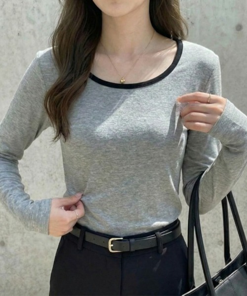cammie（キャミー）の「Ｕネックトップス（Tシャツ/カットソー・レディース・ホワイト/ブラック/グレー・M/L）」の3枚目の写真