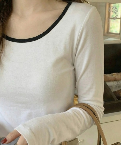 cammie（キャミー）の「Ｕネックトップス（Tシャツ/カットソー・レディース・ホワイト/ブラック/グレー・M/L）」の4枚目の写真
